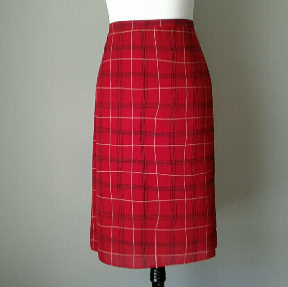 Red plaid pencil skirt